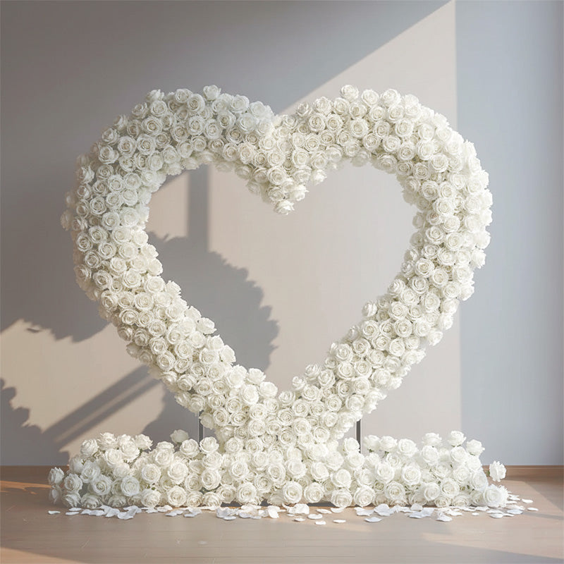 8ft White Rose Flower Wall Romantic Atmosphere Heart Shaped Wedding Decoration Indoor-ubackdrop