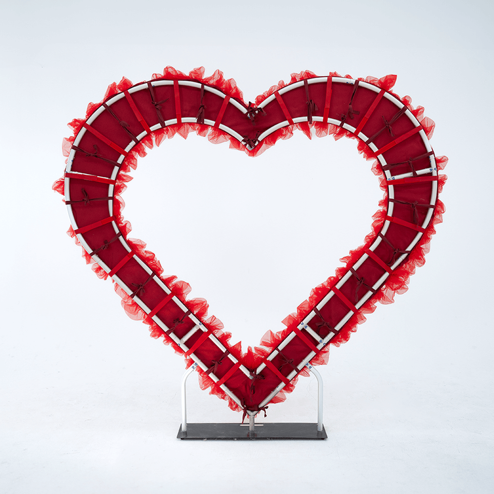 8x8ft 3D Handmade Red Cutout Heart Tulle Backdrop For Wedding & Valentines-ubackdrop