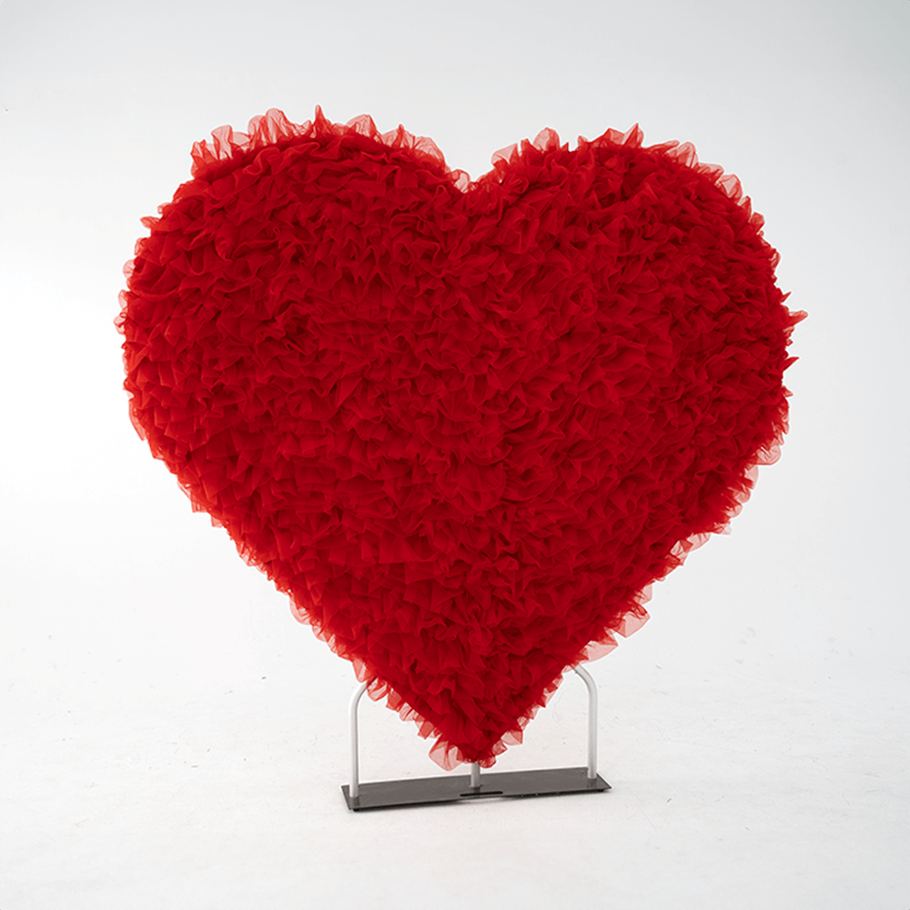 8x8ft 3D Handmade Red Full Heart Tulle Backdrop For Wedding & Valentines-ubackdrop