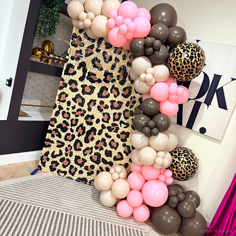 Leopard print party stand pink balloon birthday photo backdrop