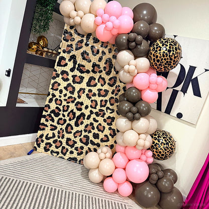 Leopard print party stand pink balloon birthday photo backdrop