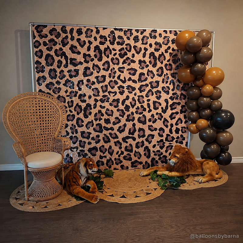 Leopard print shimmer wall safari party balloon backdrop display
