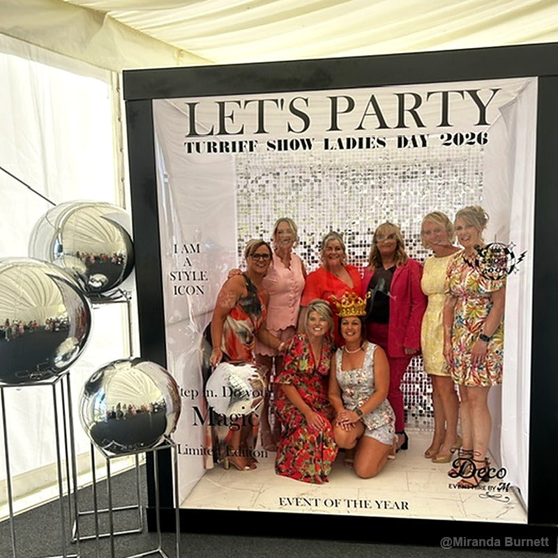 Lets party magazine photo booth event backdrop display