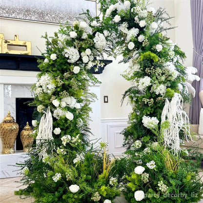 6+7FT Flower Arch Green White Flower Backdrop for Wedding Proposal Party Decor-ubackdrop