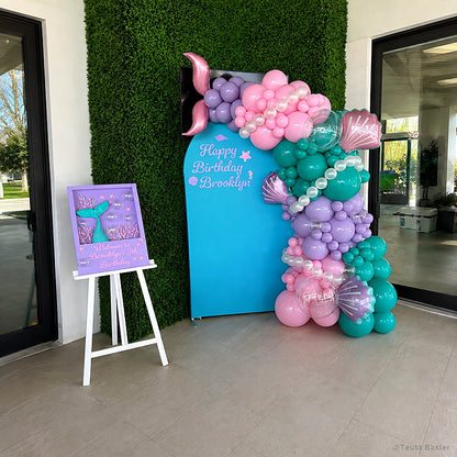Mermaid balloon party stand under the sea birthday backdrop