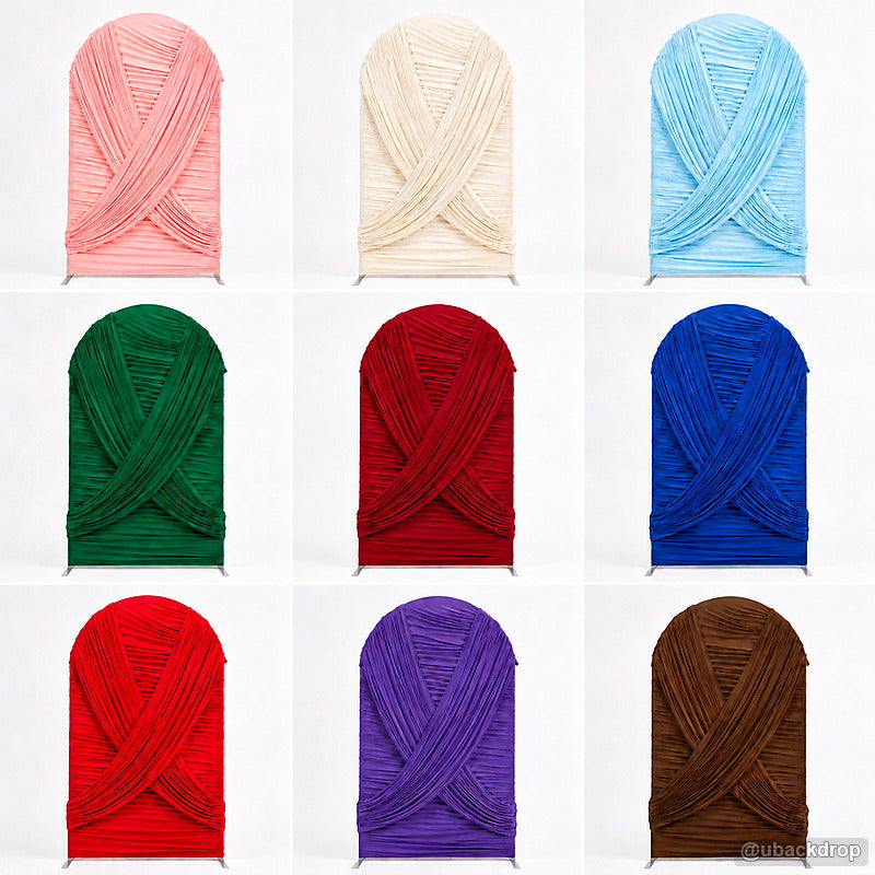 Multicolor ruched fabric arch backdrop stand color options grid