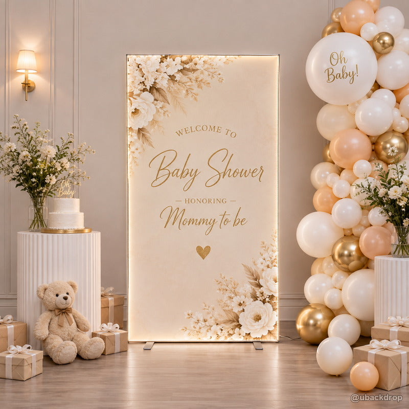 Neutral baby shower LED light box party stand backdrop