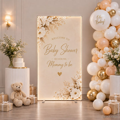 Neutral baby shower LED light box party stand backdrop
