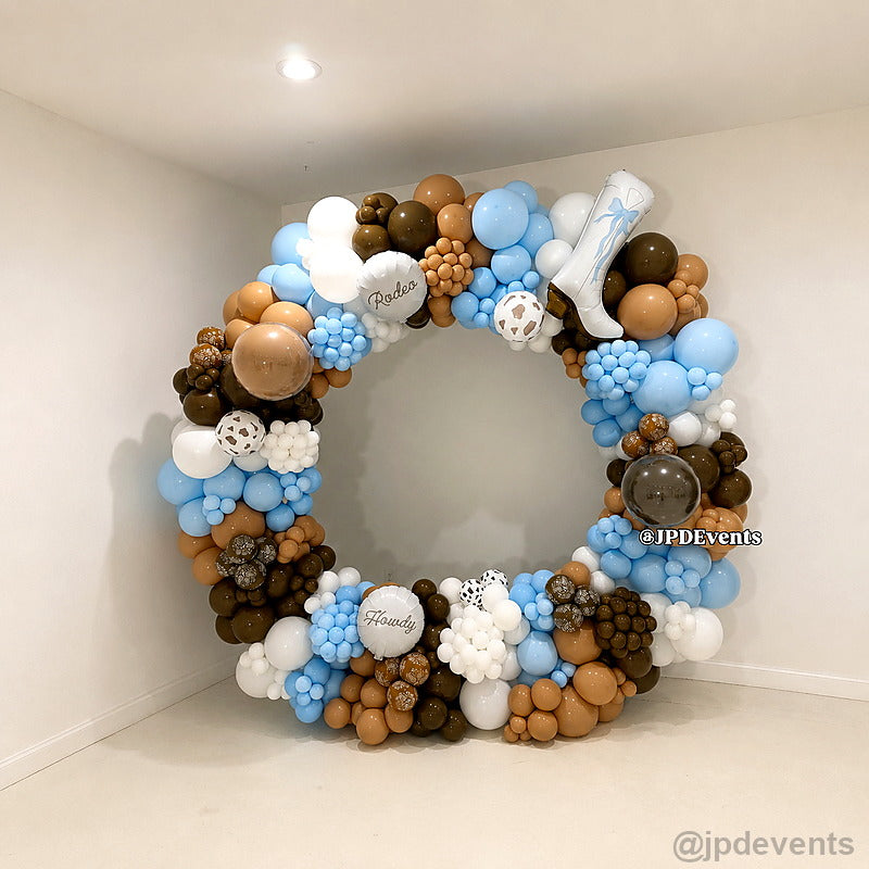 Neutral balloon hoop baby shower party backdrop