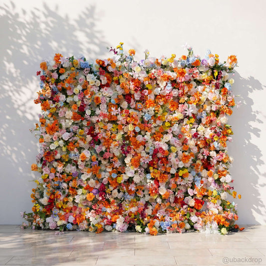 orange-pink-spring-flower-wall-backdrop-for-wedding-party-event