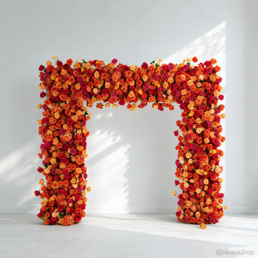 orange-red-floral-arch-stand-backdrop-for-wedding-party-event