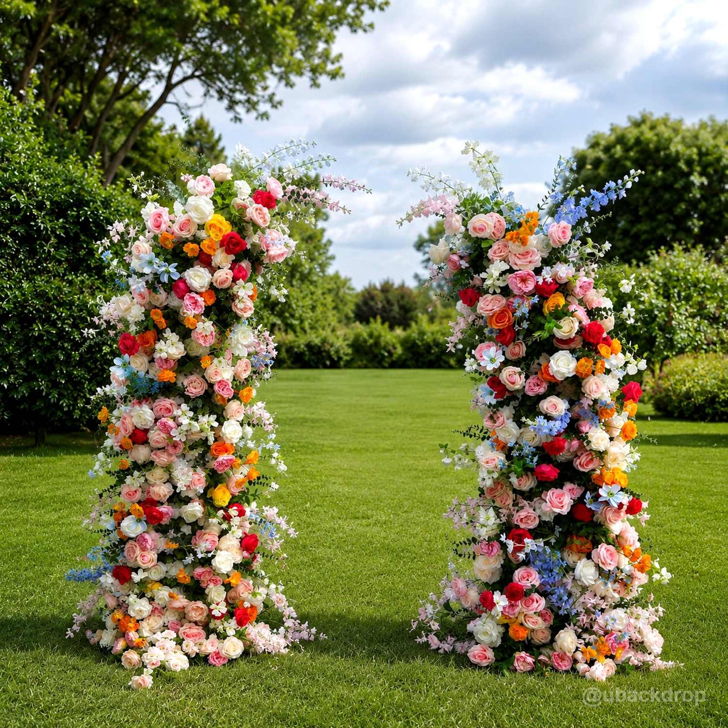 6+7FT Multi-Color Mixed Rose and Hydrangea Horn-Shaped Flower Wall for Party Decor-ubackdrop