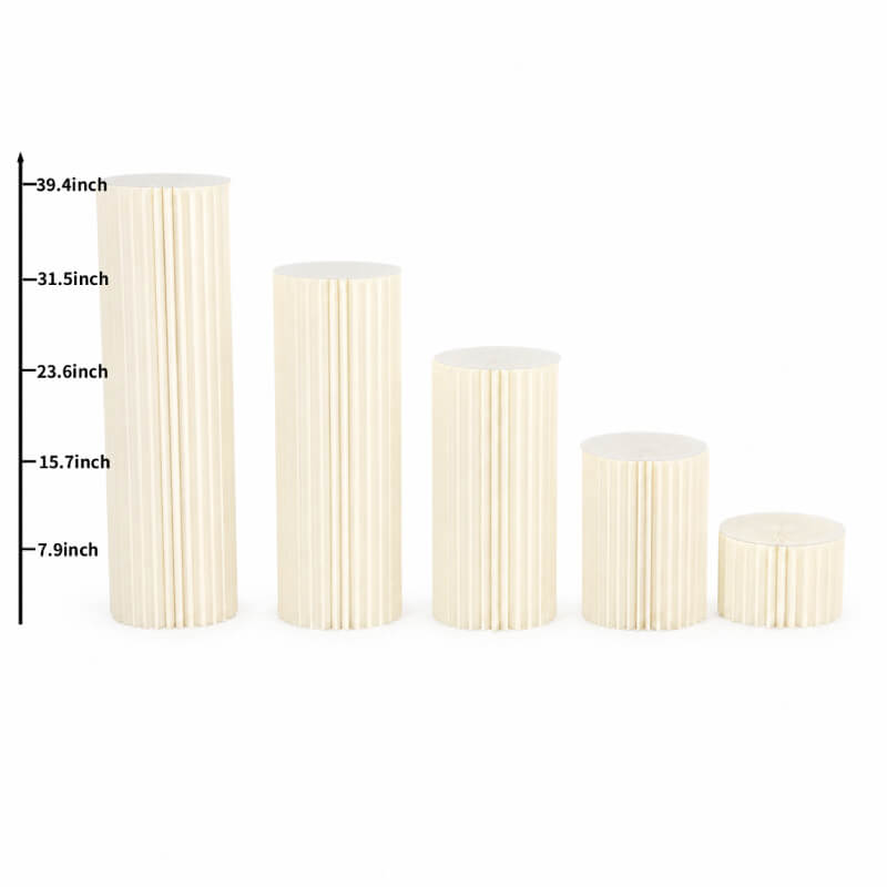 5PCS Paper Cylinder Pedestal Stand Set with Tulle Covers for Wedding & Party Decor
