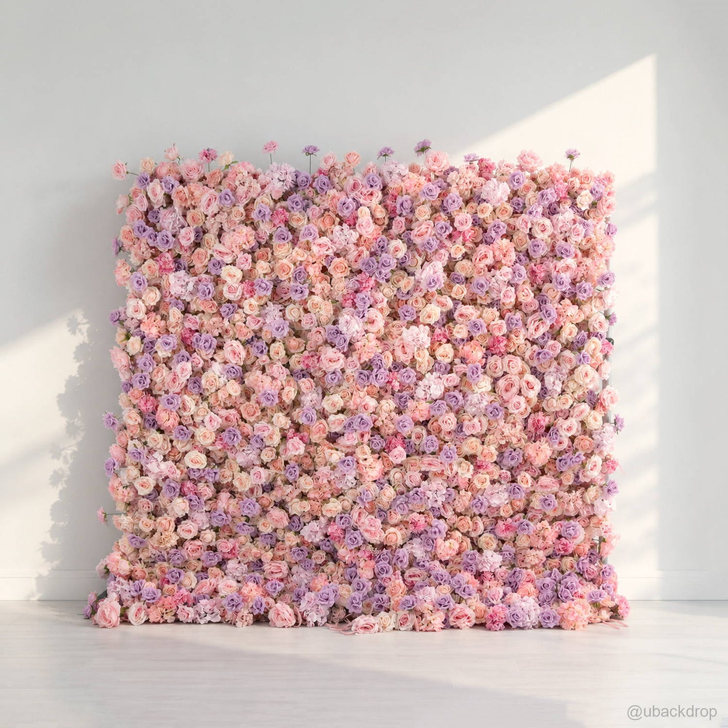 pastel pink purple flower wall backdrop for wedding event decor