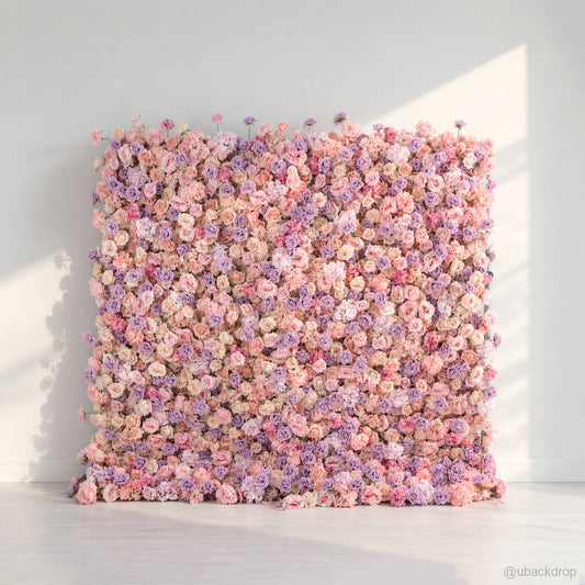 pastel pink purple flower wall backdrop for wedding event decor