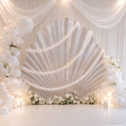 Pearl seashell party stand white wedding event photo backdrop