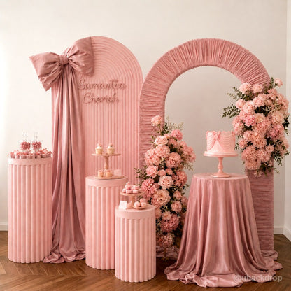4.3x7ft 3D Dual-Tube Ruched Fabric Cover Arch Stand for Event Decor-ubackdrop