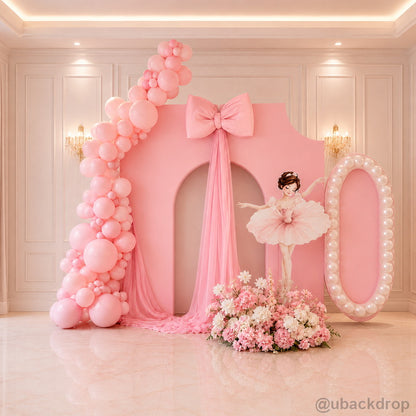 Pink bow party stand flower birthday backdrop