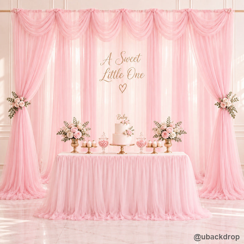 Pink curtain drapery party stand sweet baby shower backdrop