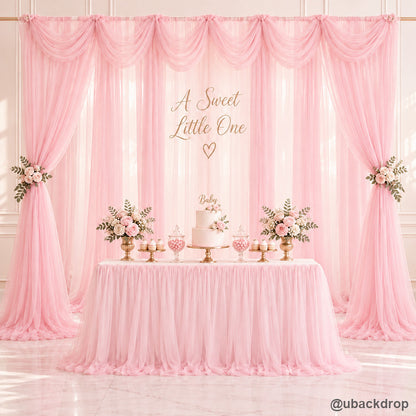 Pink curtain drapery party stand sweet baby shower backdrop