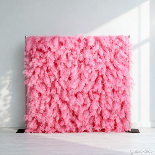 pink-feather-flower-wall-backdrop-for-wedding-party-event