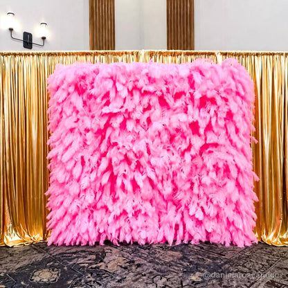 Pink Feather Flower Wall for Wedding Arrangement Bridal Shower Party Backdrop-ubackdrop