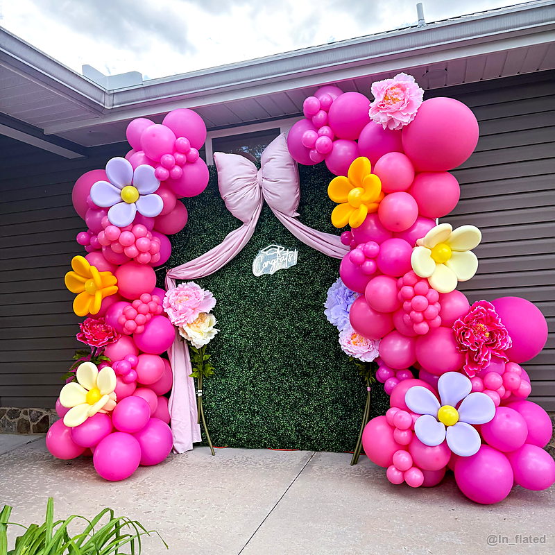 Pink flower balloon garden wall spring party backdrop display