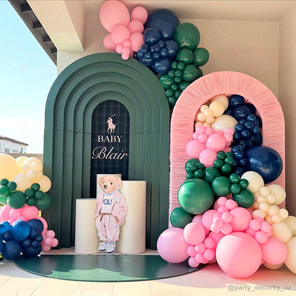 Pink green baby shower balloon party stand backdrop