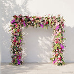 5D Purple Pink Fabric Artificial Arch Flower Wall For Wedding