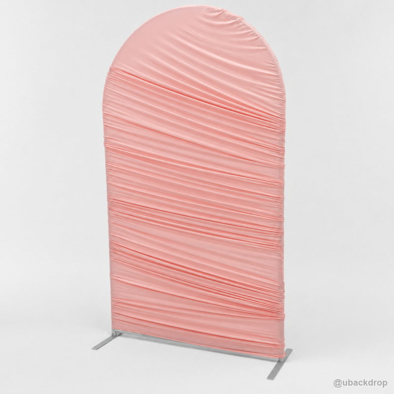 Pink horizontal ruched arch party stand right side view