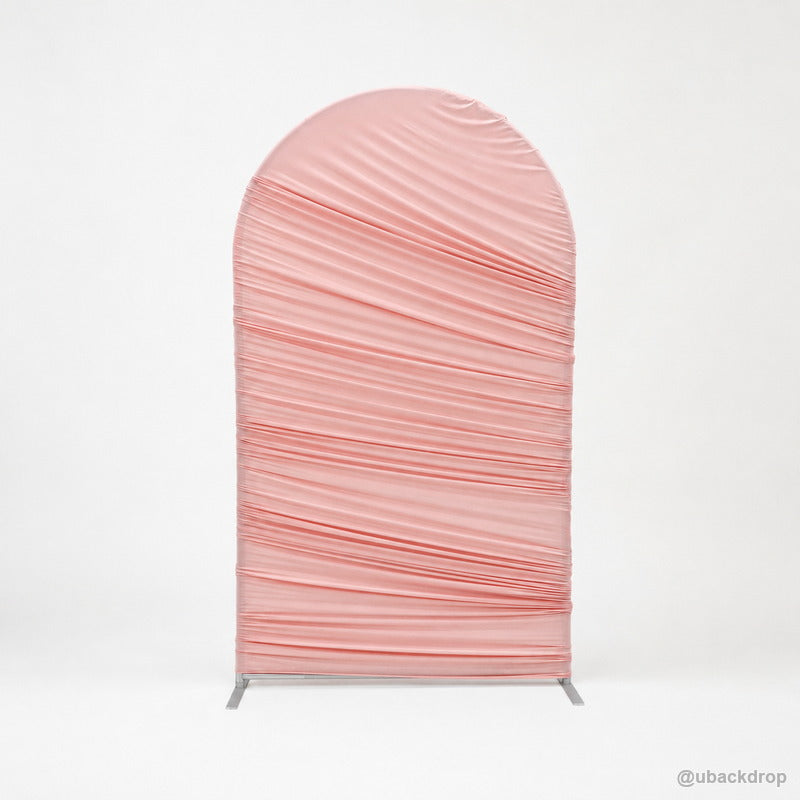 Pink horizontal ruched fabric arch party stand front display