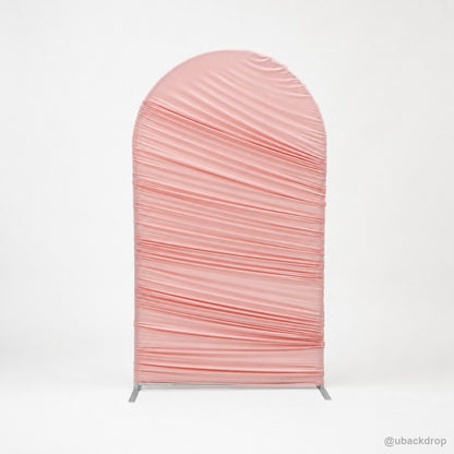 Pink horizontal ruched fabric arch party stand front display