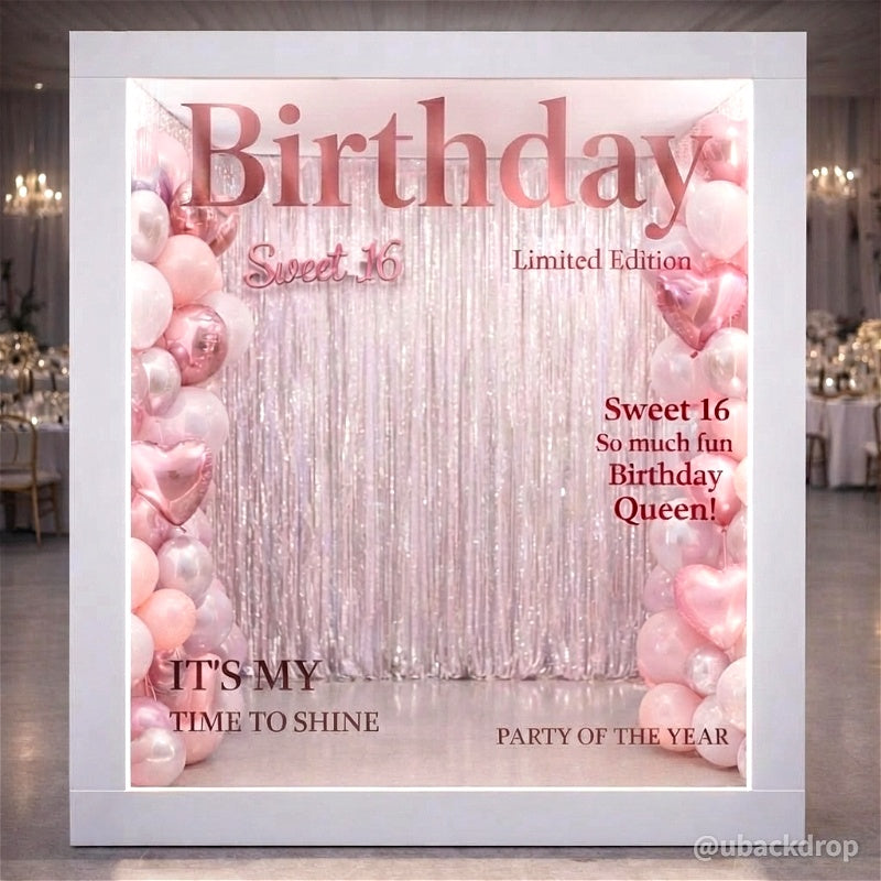 6.5x7.5ft Pink Sweet 16 Birthday Magazine Cover Photo Booth Prop Party Photo Box-ubackdrop