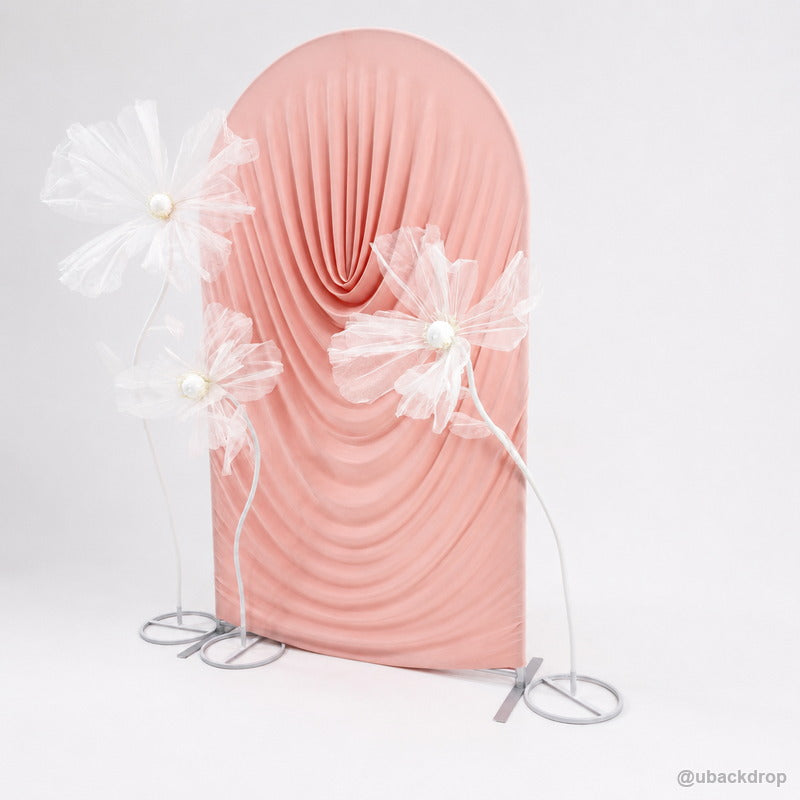 Pink ruched arch party stand floral decor right view