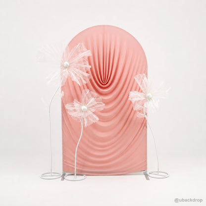 Pink ruched arch party stand white flower backdrop display