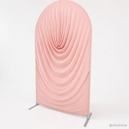 Pink ruched fabric arch party stand right side view