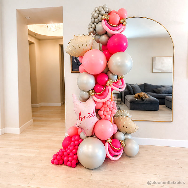 Pink silver bridal balloon column inflatable party display backdrop
