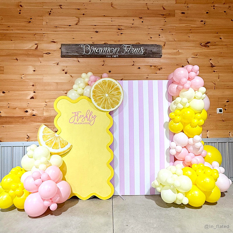 Pink yellow lemonade balloon party stand birthday backdrop display