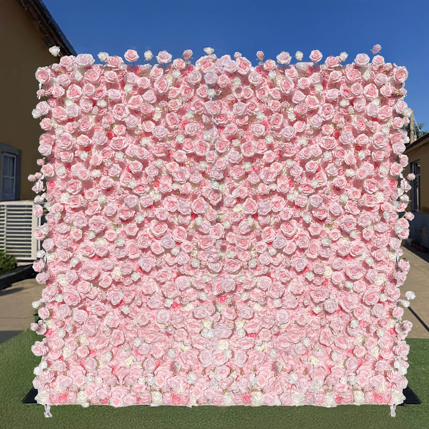 Pink White Roses Fabric Flower Wall for Party Decor-ubackdrop