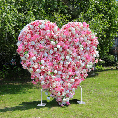 Pink Roses Heart Shaped Fabric Artificial Flower Wall Wedding Decor-ubackdrop