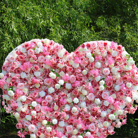 Pink Roses Heart Shaped Fabric Artificial Flower Wall Wedding Decor