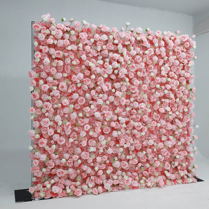 Pink White Roses Fabric Flower Wall for Party Decor-ubackdrop