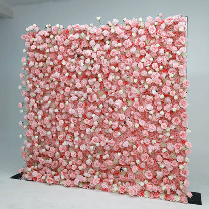 Pink White Roses Fabric Flower Wall for Party Decor-ubackdrop