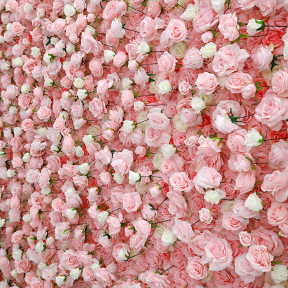 Pink White Roses Fabric Flower Wall for Party Decor-ubackdrop