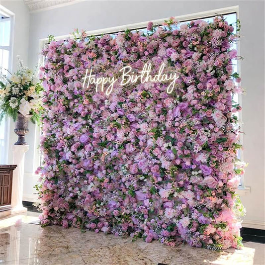Light Purple Fabric Flower Wall Birthday Party Decor-ubackdrop