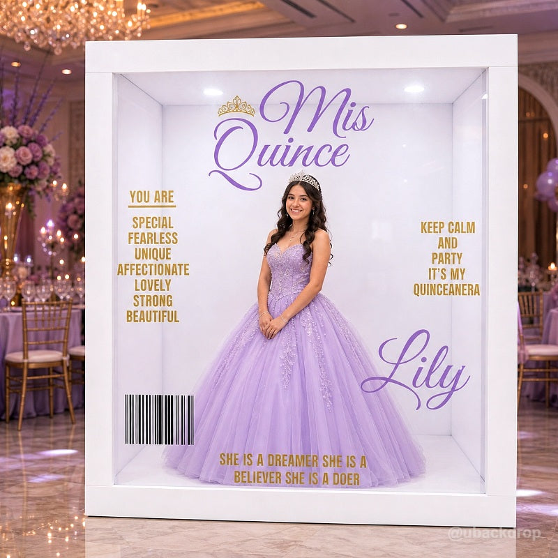 6.5x7.5ft Purple and Gold Mis Quince Magazine Cover Photo Booth Party Photo Box