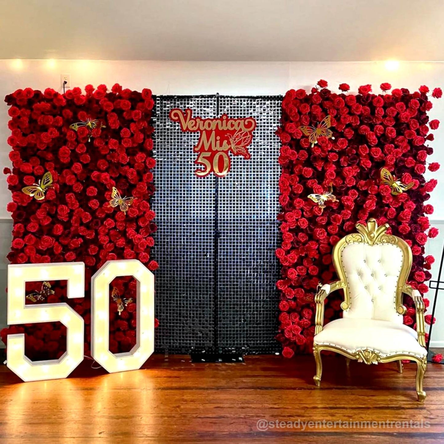 Red Roses Fabric Flower Wall For Wedding Arrangement-ubackdrop