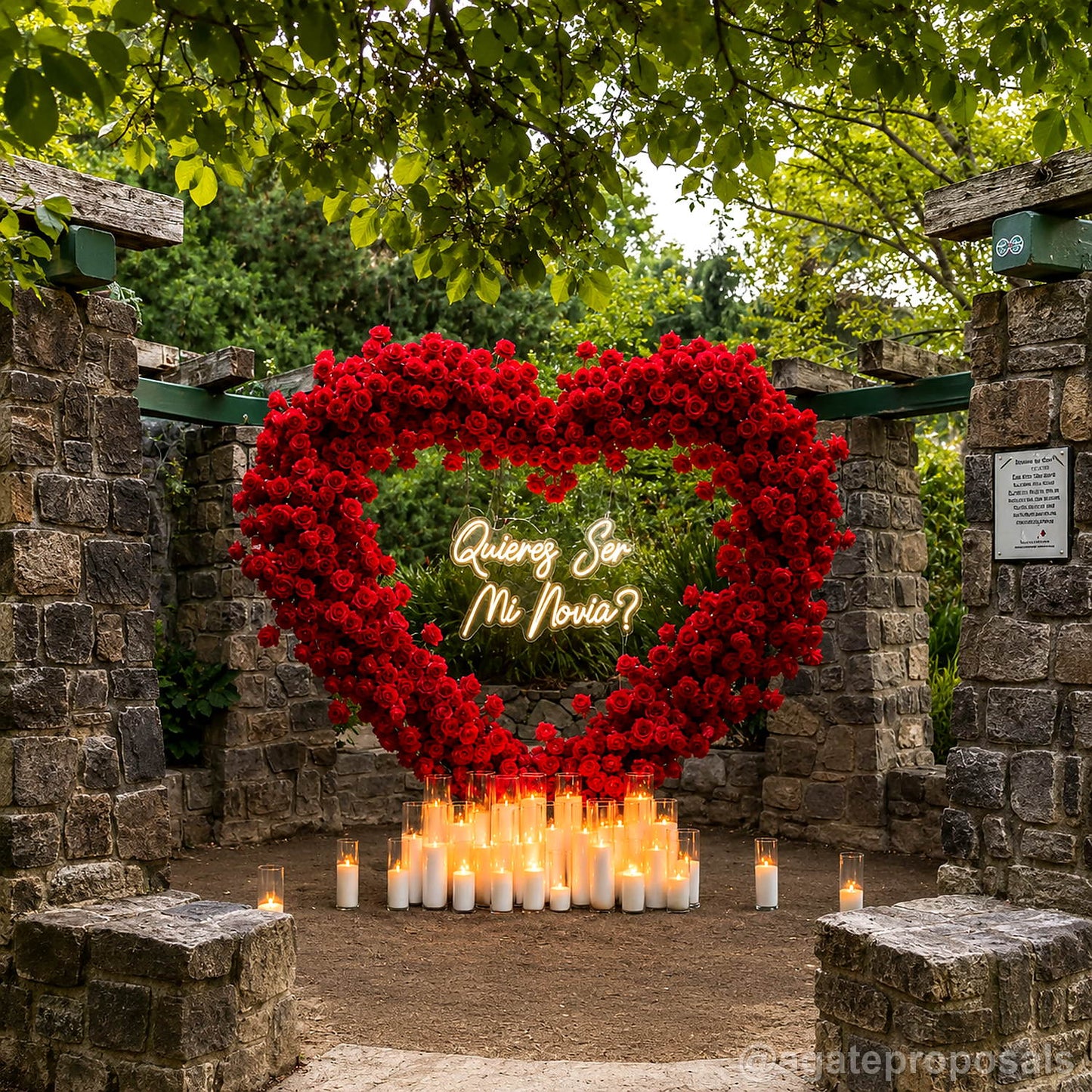 Red heart flower wall romantic proposal candle backdrop