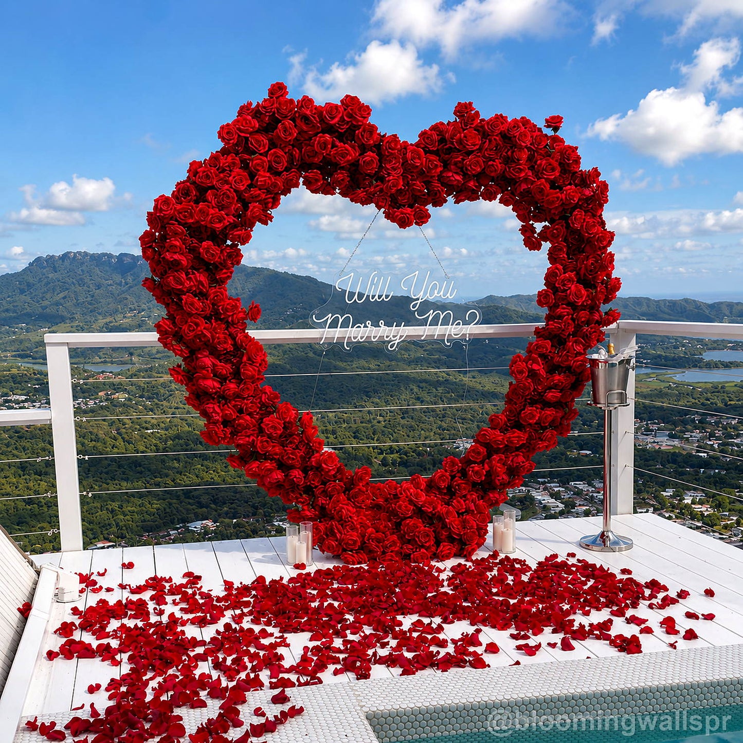 Red heart flower wall scenic proposal backdrop