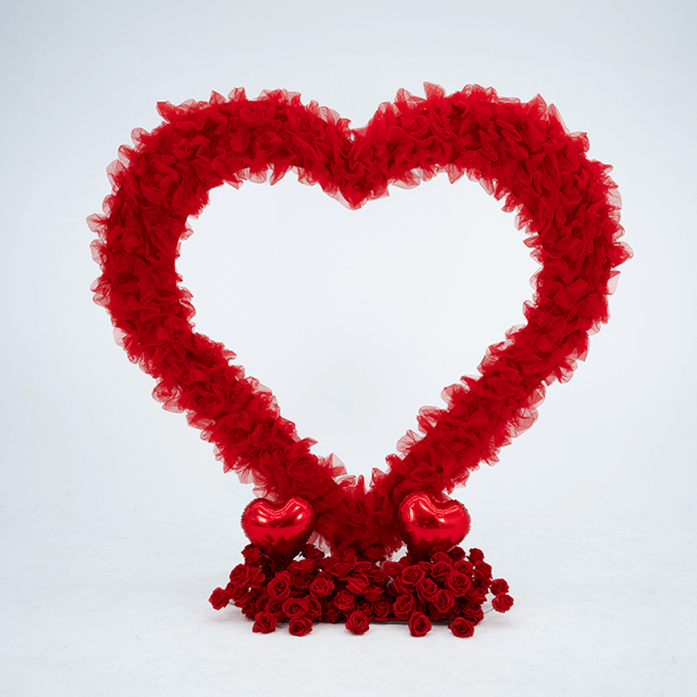 8x8ft 3D Handmade Red Cutout Heart Tulle Backdrop For Wedding & Valentines-ubackdrop